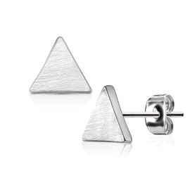 Bungsa Women's Triangular Stud Earrings Brushed Silver 316L Stainless Steel, Stainless Steel, No Gemstone