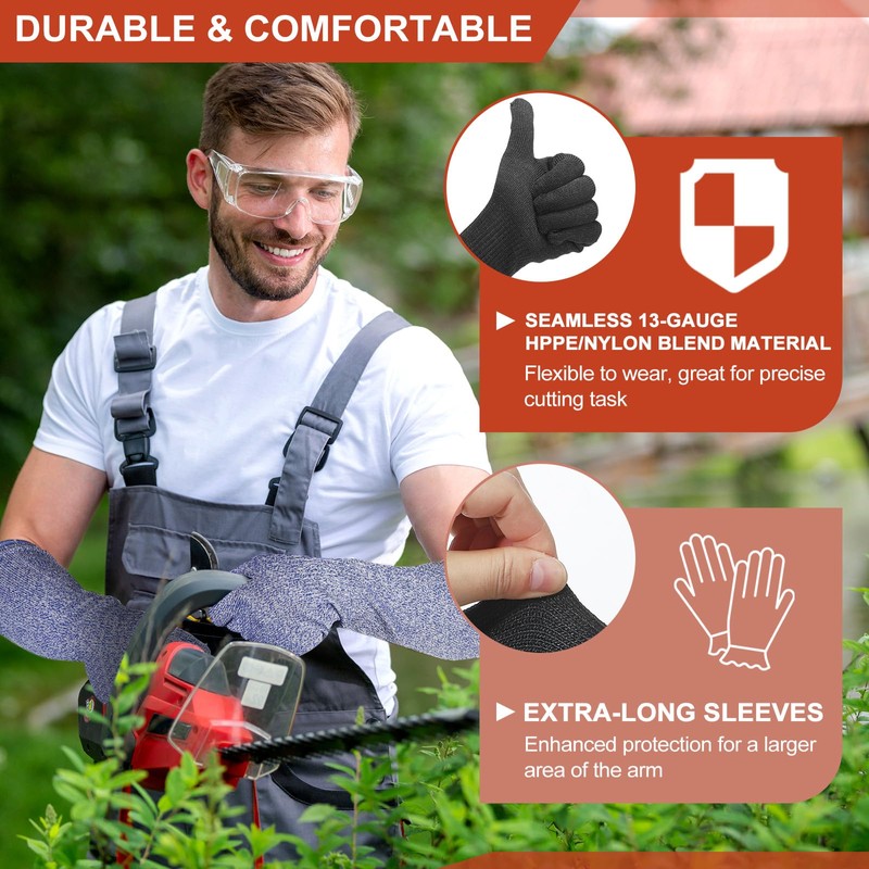 sourcing map Cut Resistant Sleeves with Gloves, 42cm Arm Protection