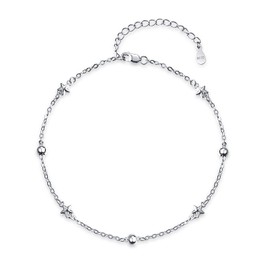 Palpitate Star Anklets for Women 925 Sterling Silver Ankle Bracelet Beaded Foot Chain Beach Jewelry for Women Wife Her Friends Adjustable