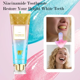 Niacinamide Intensive Whitening Toothpaste， Nicotinamide Radiant Whitening Toothpastes with Natural Gentle Care Deep Stain Removal Clean Mint Flavor