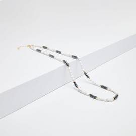 TreasureBay Handmade Men's Surfer Beaded Necklace | 4mm Natural Gemstones Healing Crystal Beaded Jewellery Choker For Men and Women (White Turquoise)