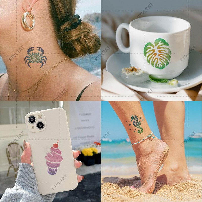 FTVLTAT 20 Sheets Glitter Ocean Animal Temporary Tattoos, Shimmering Sea