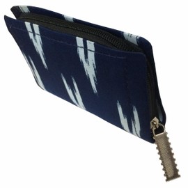Indtresor Coin Purse Zip Women Evening Handbag Purse Organizer Indian Handcrafted Ikat Print Blue Color Cotton Fabric., Blue, Coin Purse