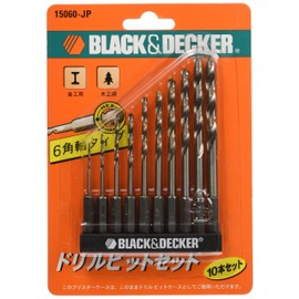 Black & Decker 15060 Hexagonal Drill Bit Set of 10 DIY Electric Tools Drilling and Tightening Tools, Metal, Wood, Plastic