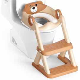 Rabb 1st Potty Training Seat, Upgrade Toddler Toilet Seat for Kids Boys Girls, 2 in 1 Potty Training Toilet for Kids, Splash Guard Anti-Slip Pad Step Stool（Brown）