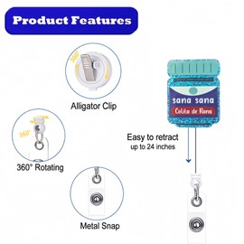 Blue Glitter Nurse Badge Reel with ID Clip, Sana Sana Colita De Rana Cute Badge Reel Retractable ID Tag Card Holder Clip, Funny Badge Reel for Nurse Student Teacher Doctor Medical Assistant