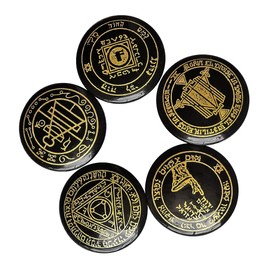 Loveliome Natural Black Obsidian Solomon Symbol Witches Rune Set, 5 Pcs Engraved Healing Crystal Chakra Stones for Meditation Divination