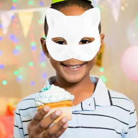 DECHOUS 5 Pcs Cat Mask Therian Masks White Fox Masks to Paint Blank Animal Dress Up Masks Diy Hand Painting Masks Half Face Mask for Masquerade Kids Cosplay Costume