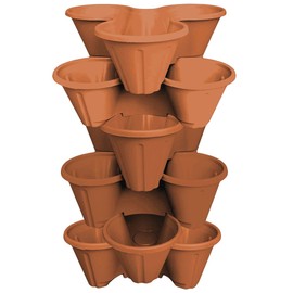 CrazyGadget 6 x CrazyGadget? Strawberry Planter Trio 3 Pot Tri-Pot Stacking Pot for Herb Flower Bedding Indoor Ourdoor Garden (Terracota Brown)