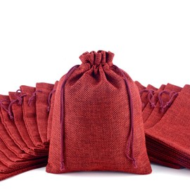 20pcs 25x35cm Red Hessian Bags - Reusable Small Gift Bags, Cotton Drawstring Pouch, Jewellery Pouches - Suitable For Festival, Party, Wedding, Christmas