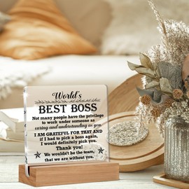 Boss Thank You Appreciation Gifts for Women, Men, Leader, Manager, Worlds Best Boss Keepsakes Plaque, Bosses Day Birthday Retirement Gift Ideas, Funny Home Office Decor