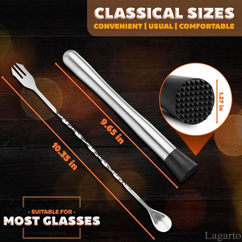 iDopick 9.65 inch Stainless Steel Cocktail Muddler with 10" Bar