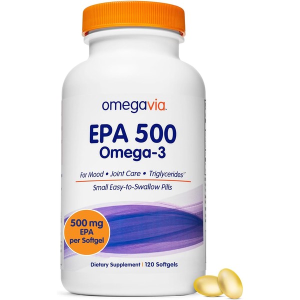 OmegaVia EPA 500, Purified Omega-3 Fish Oil Supplement, 500 mg
