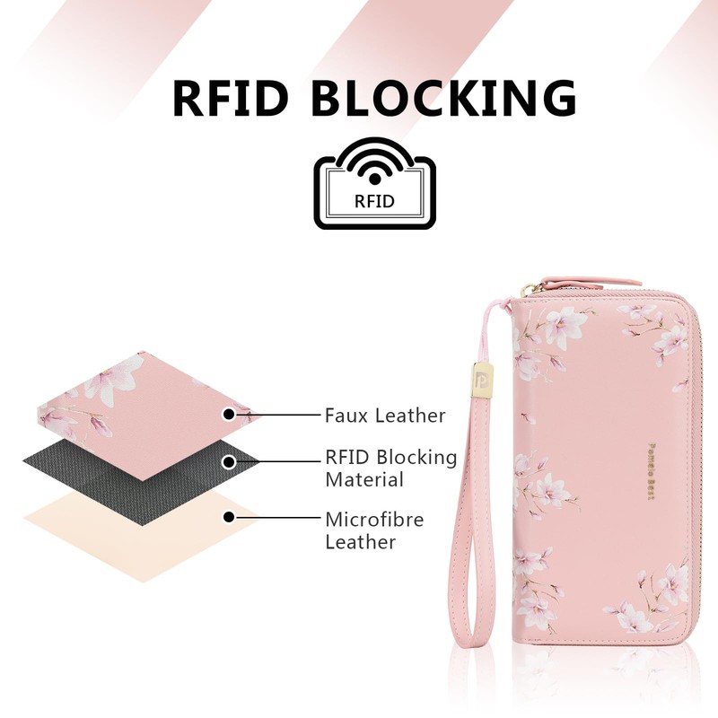 Pomelo Best Women's Large Purse in Long Format Flowers Embossing