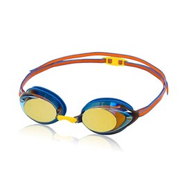 Speedo Unisex-Adult Swim Goggles Mirrored Vanquisher 2.0, Bright Cobalt/Amber/Gold