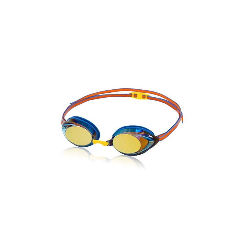 Speedo Unisex-Adult Swim Goggles Mirrored Vanquisher 2.0, Bright Cobalt/Amber/Gold