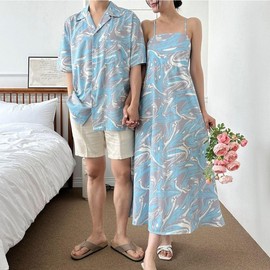 Unisex Couple Beachwear: Honeymoon & Summer Fashion Matching Dress & Shirt Beach SH221 Shirt/FREE