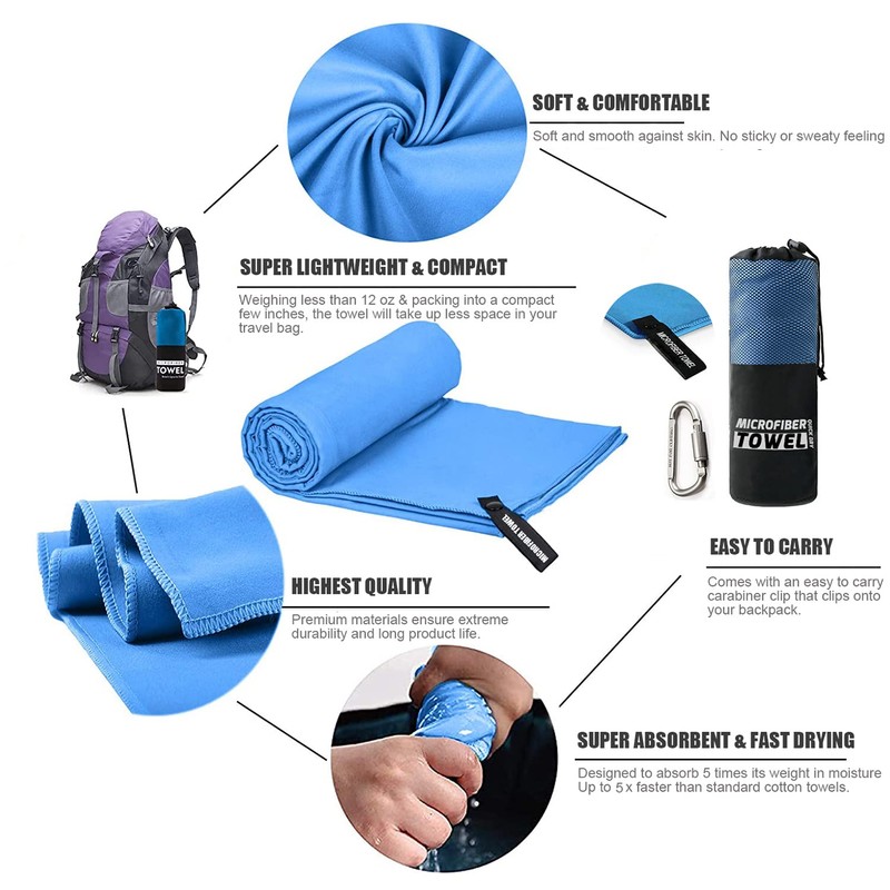 Microfiber Travel & Sports Towel Set - Quick Dry, Super