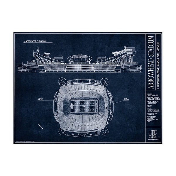 Arrowhead Stadium Blueprint Style Print (Unframed, 18" x 24")