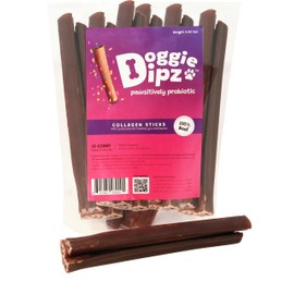 Doggie Dipz Beef Collagen Sticks for Dogs – 10-6” Sticks - Healthy Dog Chew Treats with Probiotics – Natural, Rawhide-Free, Long-Lasting – Bully Stick Alternative Made in USA (Unflavored)