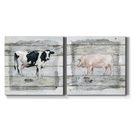 Renditions Gallery Farmhouse Collage Cow and Pig Wall Art, Premium Gallery Wrapped Canvas Decor, Ready to Hang, 10 in H x 10 in W, Made in America Print