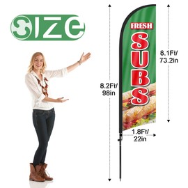 Fresh Subs Advertising Swooper Flag Banner, Fresh Subs Feather Flags with Pole and Ground Stake, Advertising Feather Banners Sign for Fresh Subs Business 8Ft