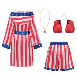 Giftdigger Rocky Balboa Costume Men and Women,American Flag Boxing Costume Adult with Boxing Glove,Satin Boxing Robe Shorts