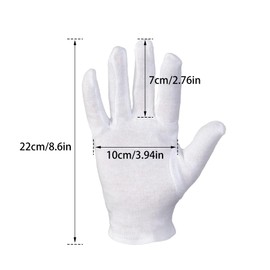 Weiße Handschuhe Baumwolle Stoff Handschuhe Weiss Waschbares Und Dehnbares Tuch Für Mehrzweck Care Baumwollhandschuhe, Bequem Und Atmungsaktiv, Für Hautpflege, Schmuck Untersuchen-22cm 6 Paar
