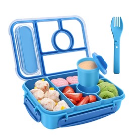 Amathley Bento Box Adult Lunch Box Kids,Lunch Containers for Adults/Kids/Toddler,5 Compartments Bento Lunch Box with Sauce Vontainers,Microwave & Dishwasher & Freezer Safe,BPA-Free(Blue)