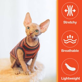 OUOBOB Sphynx Cat Clothes, Breathable Hairless Cat Shirts, Stripe Kitten T-Shirts Sleeveless, Pullover Cat Sweaters, Pet Summer Apparel for Sphynx, Cornish Rex, Devon Rex, Peterbald, Small Dogs