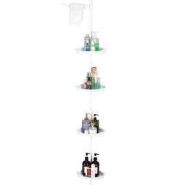 DYTesa Corner Shower Caddy Tension Pole, Rust-Resistant Bathroom Storage Organizer with 4-Tier Adjustable Shelves & Rubber Pad, 101.6''- 122'' Height, White