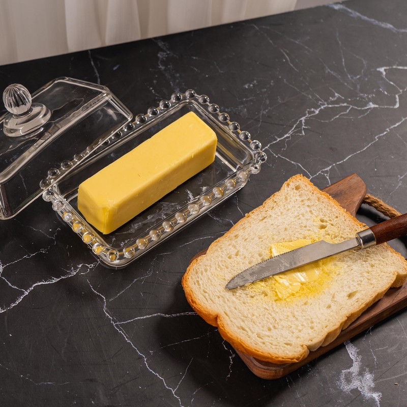 Glass Butter Dish with Lid for Countertop, Clear Crystal Glass