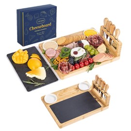 LINCHANE Charcuterie Board Gift Set with Large Embedded Removable Slate Serving Tray House Warming Gift New Home, Wedding Gifts for Couple, Bridal Shower Gift (Lightweight Charcuterie Board)