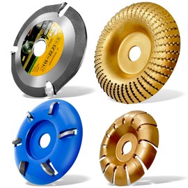 Loyala Upgraded 4 PCS Angle Grinder Wood Carving Disc Set, Angle Grinder Attachments Wood Shaping Disc Grinding Wheel Wood Cutting Carving for 4 1/2 inch with 5/8 & 7/8 Arbor (4PCS-Multifunction)