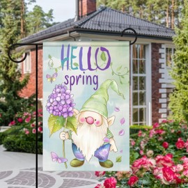 BlissYard Spring Garden Flag Double-Sided Holiday Decoratios Gnome with Flowers Backdrop Design - 12x18 Inches Outdoor Decoration Yard Flag for Seasonal Decoration
