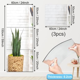 JUNEBRUSHS 3 Pack Self Adhesive Acrylic Mirror, 20 x 24 Inch Full Length Mirror Tiles,Frameless Mirror Sheets Wall Stickers,2MM Thick Large Mirror for Wall Mounted Make Up Gym Workout