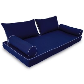 ZOALXZNT Outdoor Daybed Cushion Cover Twin, Twin Size Outdoor Daybed Mattress Bolster Pillow Fitted Sheet Cover (75 * 39 * 6in, Navy Blue)