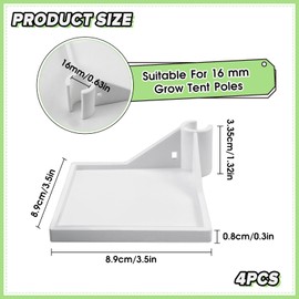 Raxfekro Pack of 4 Grow Tent Corner Shelf, Multifunctional Tent Stand, Used for Placing Hygrometers, Cameras and Other Planters (8.9 x 8.9 cm for 16 mm Tent Poles)