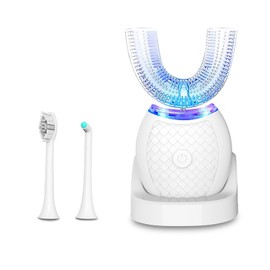 Magentak Electric Toothbrush for Adults, U Shaped Automatic Toothbrush for 360-degree Cleaning, Ultrasonic Toothbrush 3 Modes for Whitening, Wireless Charging Toothbrush Kit for Travel or Home(White)