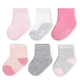 Fruit of the Loom Baby 6-Pack All Weather Crew-Length Socks, Mesh & Thermal Stretch - Unisex, Girls, Boys (6-12 Months, Pink)