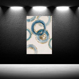 iKNOW FOTO Modern Minimalist Abstract Canvas Wall Art Vertical Watercolor Painting Blue Teal and Gold Framed Artwork for Living Room, Bedroom, Office 24x36 Inches