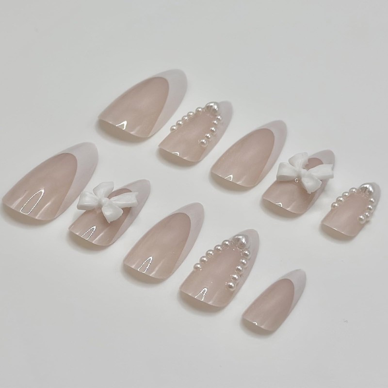 BRDXOOL Women's Nails Bow Nails Almond Nails Bright Colour Nail