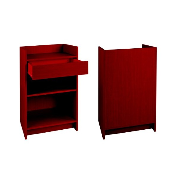 Well Top Melamine Wood Cash Register Stand with Drawer, Walnut