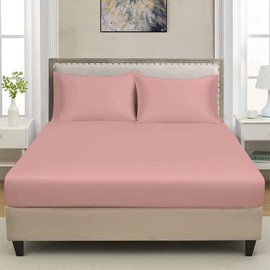 CHARKHAH Polycotton Fitted Sheet for Single Double King Super King Bed 200 Thread Count Anti Wrinkle Plain Bedding 25 cm Extra Deep Fitted Sheets Cover with Elastic Edges (Baby-Pink, Double)