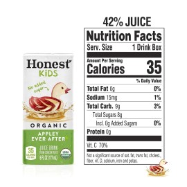 Honest Kids Appley Ever After, Organic Juice Drink, 6 Fl oz Juice Boxes, Pk 40