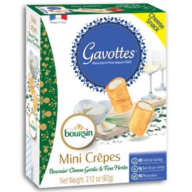 Gavottes French Boursin Cheese Filled Mini Crispy Crepes 2 Pack | Crepe Crackers with Boursin Garlic & Herb Cheese Filling | Ready to Eat Crispy Crepes Snack From France(2 Packs of 2.12oz/60g)