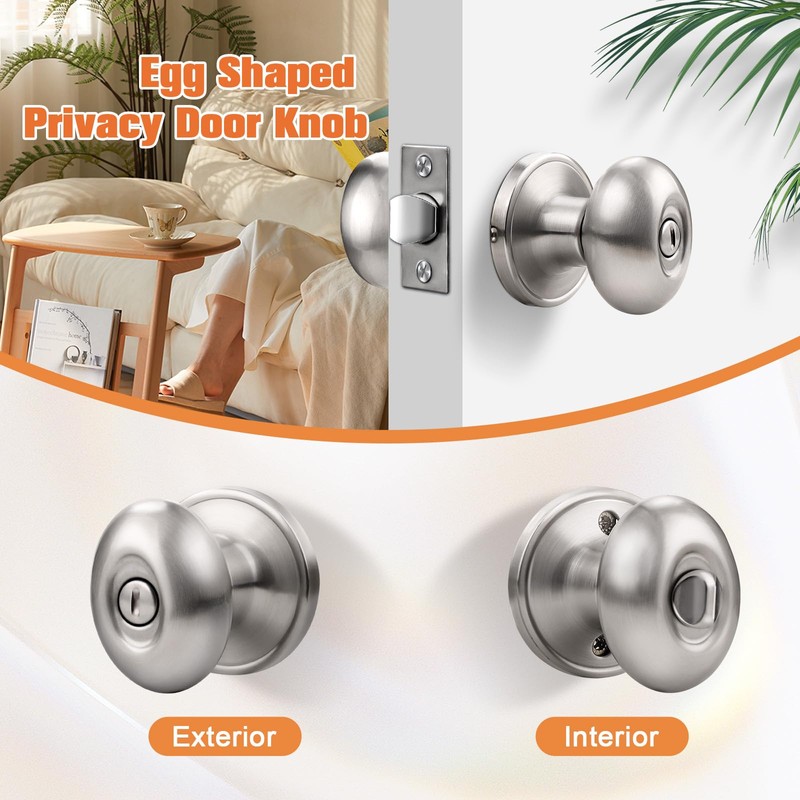Gobrico 5 Pack Egg Shaped Door Knobs Brushed Nickel Privacy