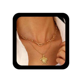 Dervivea Bohemian Shell Layered Necklace Gold Shell Pendant Necklace Vintage Shell Layered Choker Necklaces Paper Clip Chain Choker Necklaces Jewellery for Women (Shell), Zinc