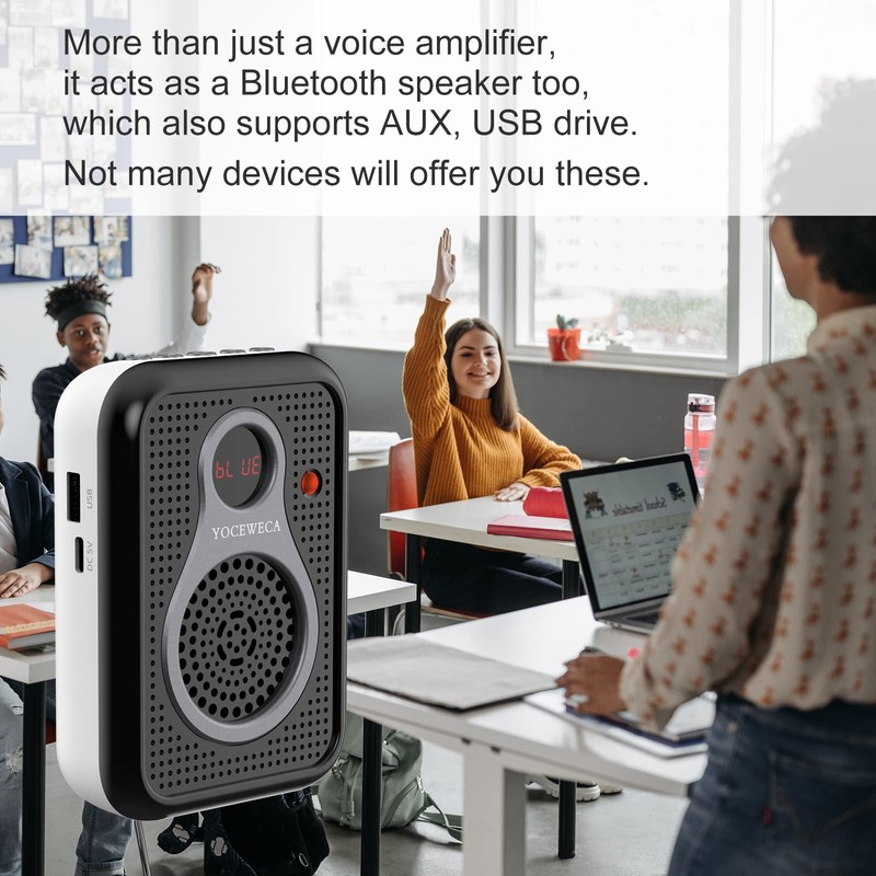 Voice Amplifier with Wired Headset Microphone - Supports Mute/Bluetooth 5.0