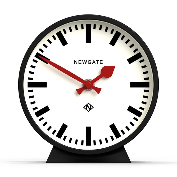 NEWGATE® M Mantel Railway Silent Sweep Mantel Clock - 'No Tick' - A Modern Mantelpiece Clock - Small Clock - Clocks For Living Room - Office Clock - Desk Clock - Mantel Clocks - Station Dial - (Black)